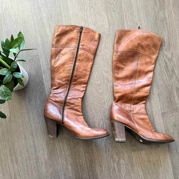 Giani Bernini Camel Leather Heeled Boots - Picture 6 of 10